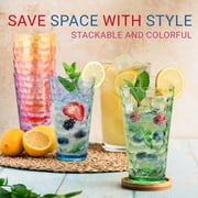 Bravario Hammered Plastic Drinking Tumbler, Dishwasher-Safe Water Glasses, BPA-Free Reusable Mixed Colors Assorted Stackable Cups, 22 oz Set of 6