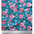 thumbnail image 1 of Soimoi Blue polyester Crepe Fabric Leaves & Ranunculus Floral Decor Fabric Printed Yard 52 Inch Wide, 1 of 3