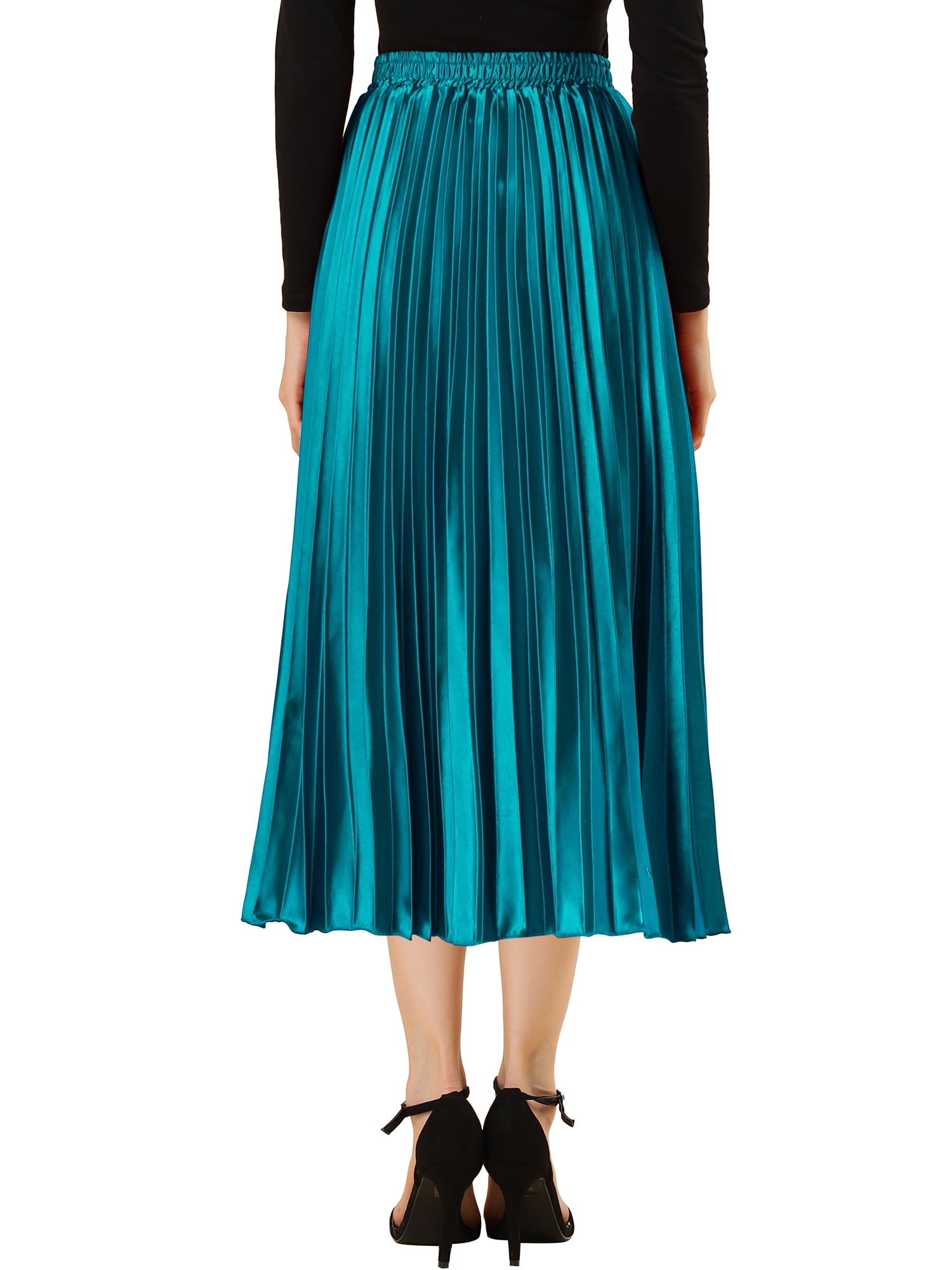 DARING DIVA Women's A-line High Waist Pleated Midi Skirt XS Peacock Blue