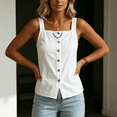 thumbnail image 2 of Morttic Women's Square Neck Wide Strap Tank Top – Front Single Button Down Sleeveless Loose Solid Color Summer Casual Blouse White，S, 2 of 6