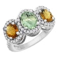 thumbnail image 1 of 14K White Gold Natural Green Amethyst & Whisky Quartz 3-Stone Ring Oval Diamond Accent, size 5, 1 of 2