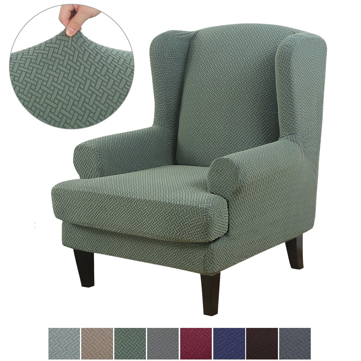 Jacquard Wingback Chair Covers, 2 Piece Stretch Chair Slipcovers Wing