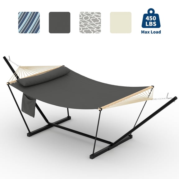 Double Hammock with Heavy Duty Adjustable Steel Stand,500lbs Portable Hammock for Patio Garden Beach Backyard，Easy Assembly