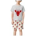 thumbnail image 4 of Quealent Toddler Baby Boy Shorts Set Seafood Embroidered Short Sleeve T-shirts Plaid Elastic Waist Shorts Summer Clothes Beige for Size 7-8 Years, 4 of 6