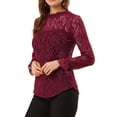 thumbnail image 4 of INSPIRE CHIC Women's Crochet Lace See Through Floral Ruffle Neck Blouse, 4 of 5