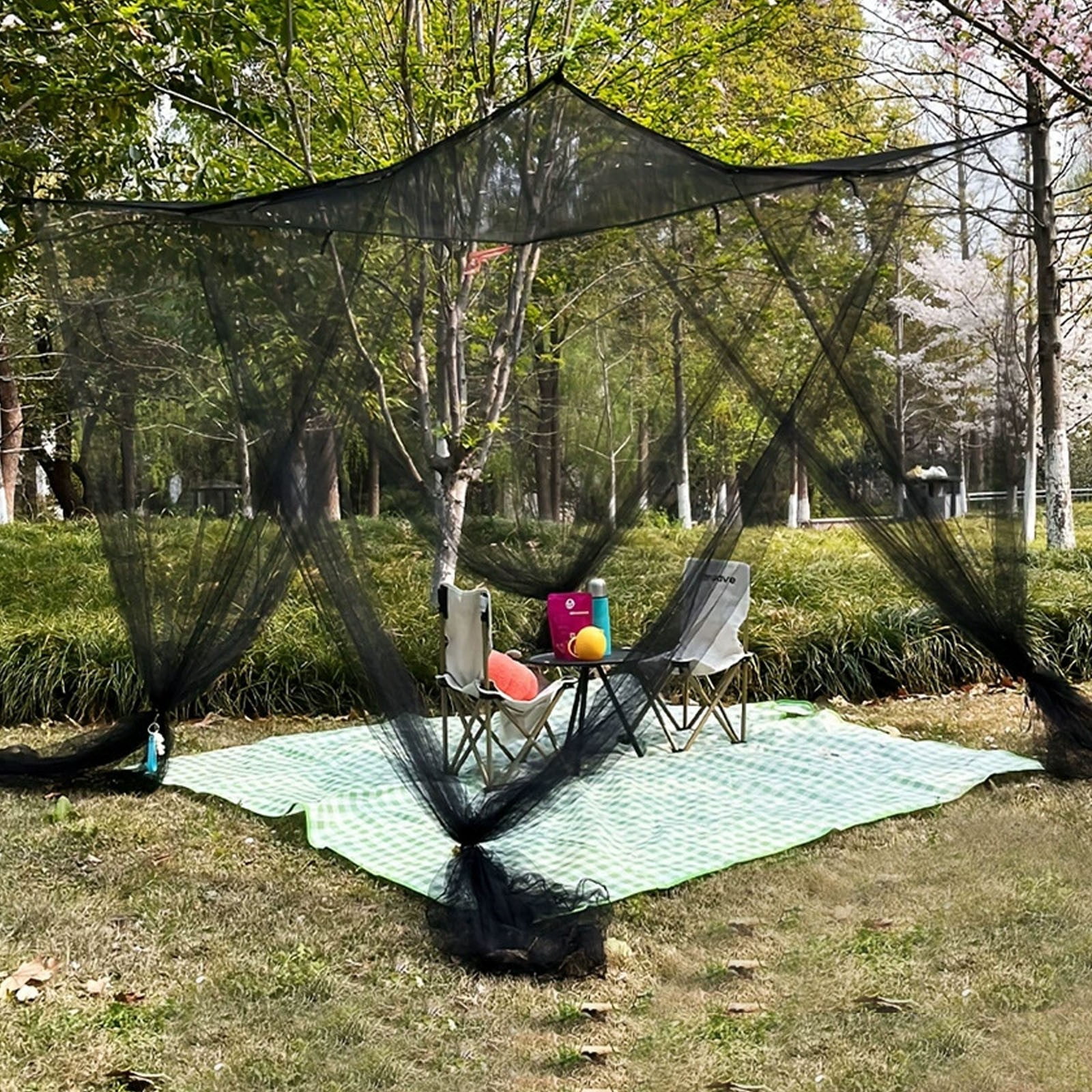 4-Corner Pillar Bed Canopy Curtains Polyester Curtains Color:Black Material:Nylon,Spandex