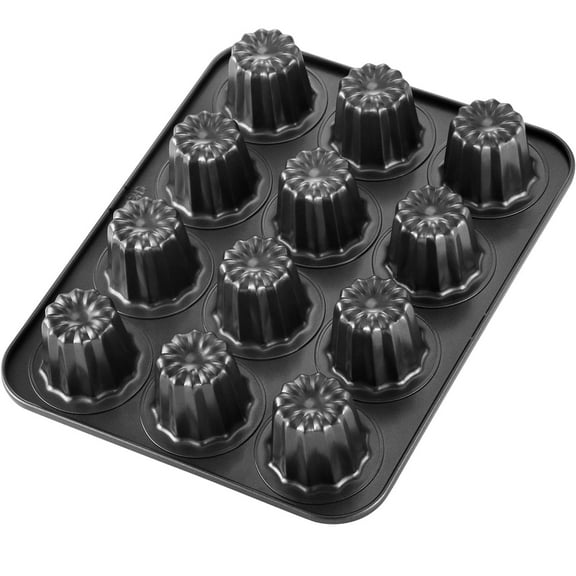 CHEFMADE Canele Cake Pan, Non-Stick 12-Cavity Canele Muffin Bakeware(Black)