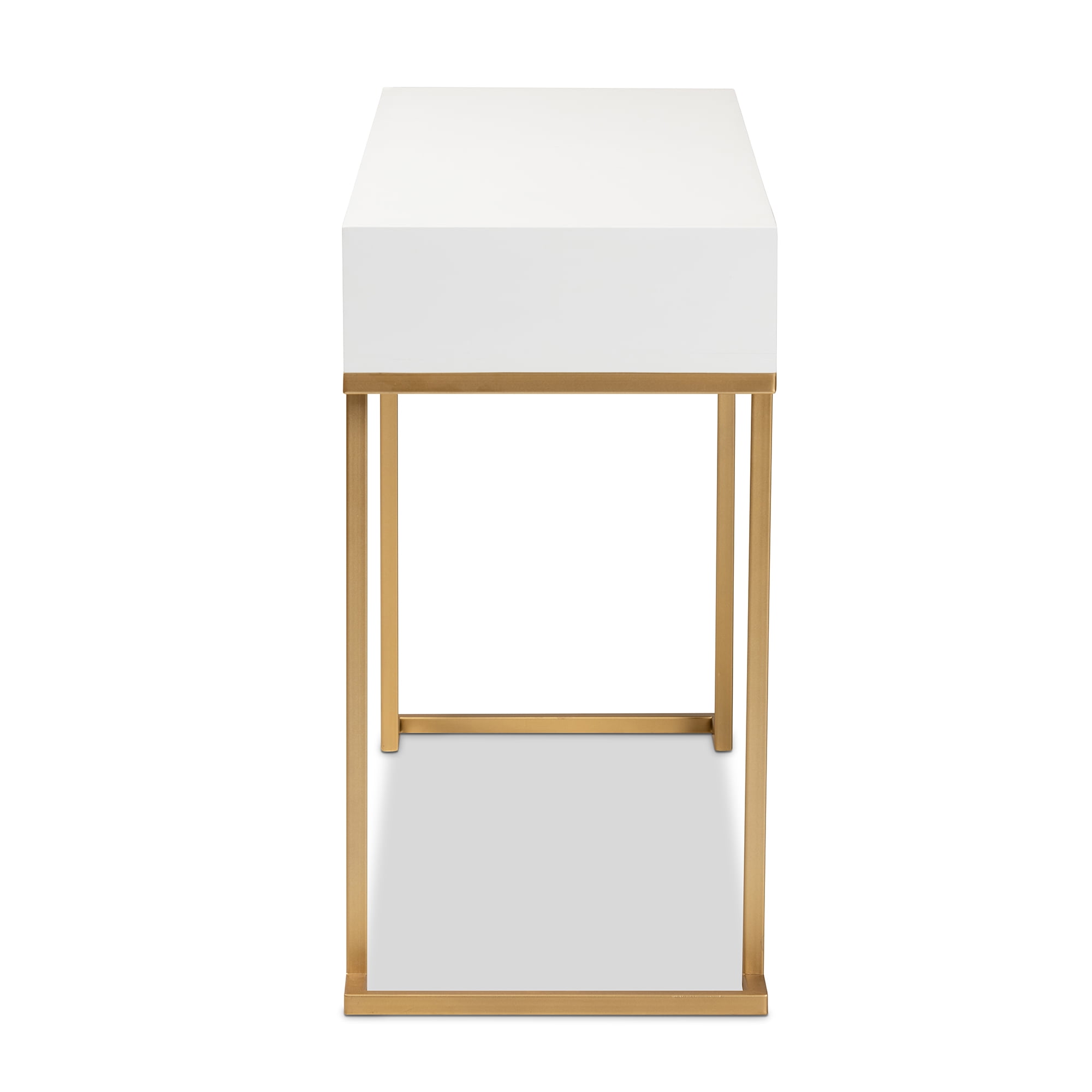 Baxton Studio Beagan Modern and Contemporary White Finished Wood and Gold Metal 2-Drawer Console Table