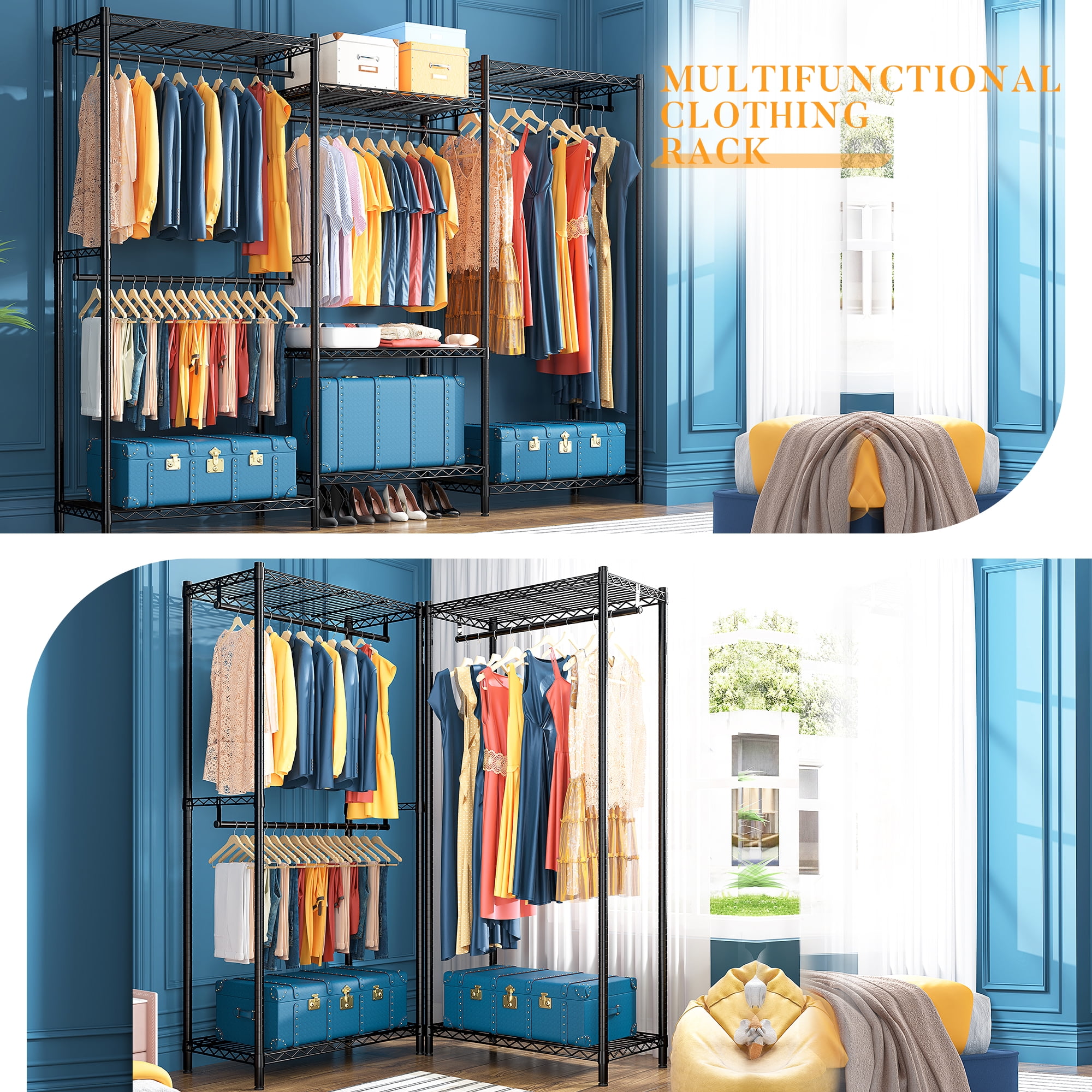 Adjustable Metal Clothes Rack, Free Standing Wardrobe, Heavy