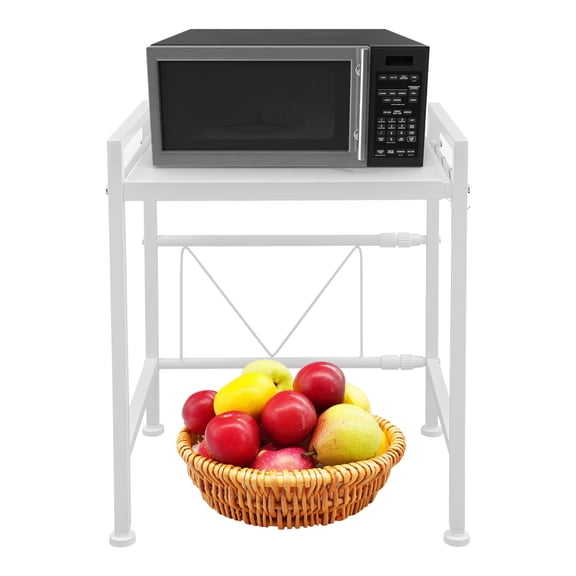2-Tier Kitchen Baker Rack Shelf Microwave Oven Stand Storage Adjustable Length Microwave Stand With 3 Hooks, Multi-Use Rack, Carbon Steel Rack Kitchen Organizer
