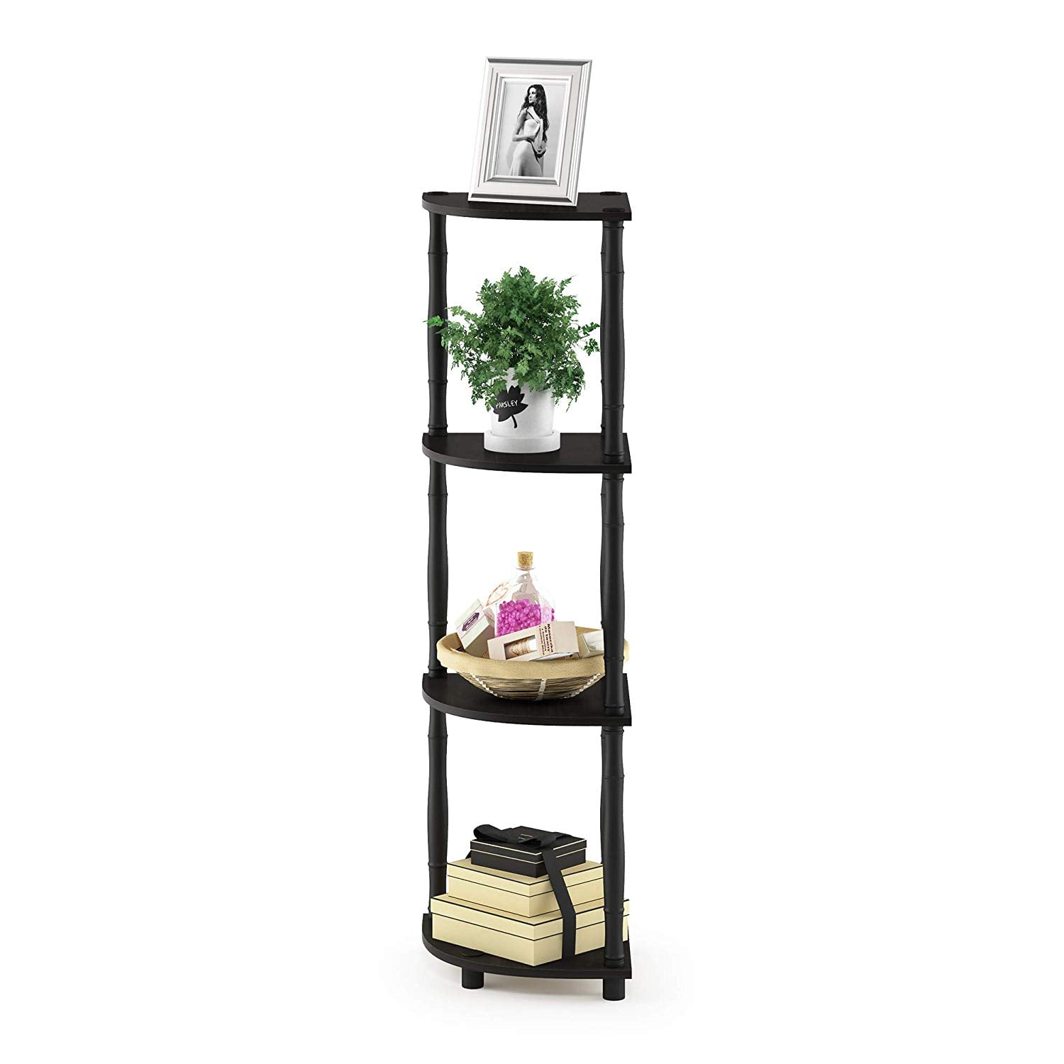 Furinno Turn-N-Tube 4-Tier Corner Display Rack Multipurpose Shelving Unit with Classic Tubes, Espresso/Black
