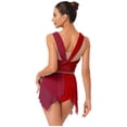 thumbnail image 2 of dPois Robe de Danse Sans Manches Irrégulière pour Femmes Justaucorps de Ballet Patinage Artistique Robe de Danse Moderne Rouge G, 2 of 5