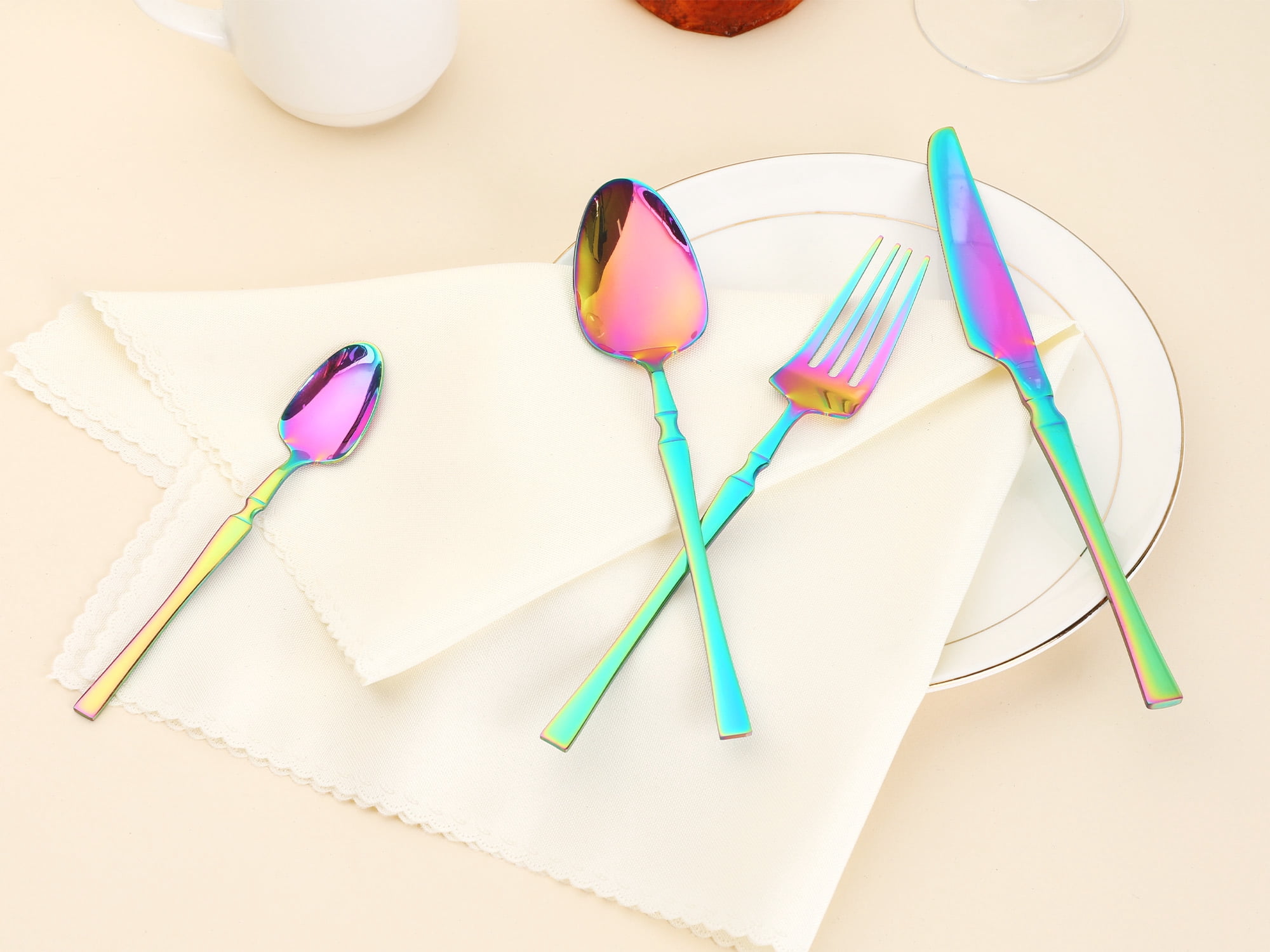Unique Bargains 16 Pieces Stainless Steel Flatware Set for 4 Colorful