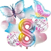 9Pcs Butterfly Balloons 8th Birthday Decorations for Girls Gradient Colorful Butterfly Foil Balloons 8 Years Old Fairy Butterfly Theme Birthday Party Supplies Decor C35
