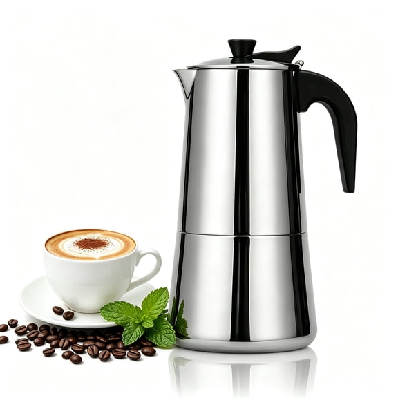 12 Cup 600ml Moka Pot, Stainless Steel Stovetop Espresso Maker with Pressure Relief Valve, Italian Classic Greca Coffee Percolator, Built-in Filter for Home, Camping & Travel, Easy to Use & Clean
