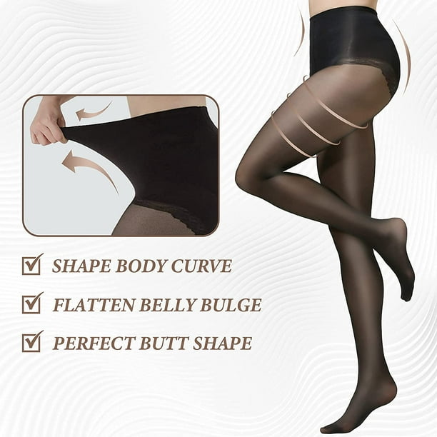 Women's Control Top Compression Pantyhose Solid Color Tights Silky Soft Stockings  with Reinforced Toe 