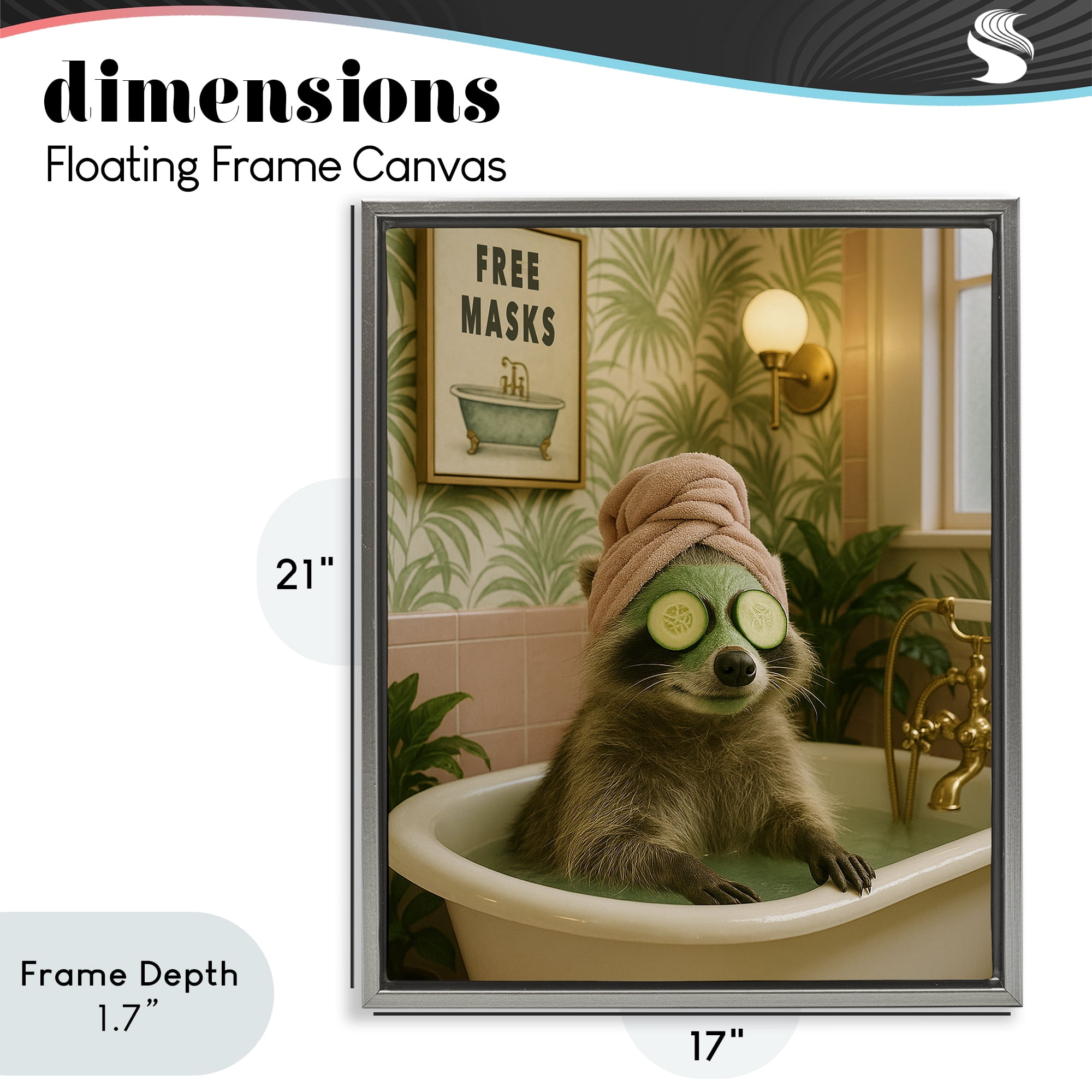 Stupell Industries Raccoon Spa Day Bath Gray Framed Floater Canvas Wall Art, design by Grotto Studios
