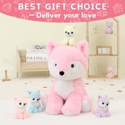 MorisMos 20 Fox Stuffed Animals Fox Plush Toy Stuffed Mommy Fox with 4 Babies