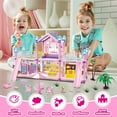 thumbnail image 6 of UQN Dollhouse Kit for Girls Ages 3-6, 131PCS Pink DIY Pretend Play Toy House With Slide, Lights, 4 Rooms 2 Balconies Furniture, Birthday Gift for 2 3 4 5 Years Old Girls/Kids/Toddlers., 6 of 9