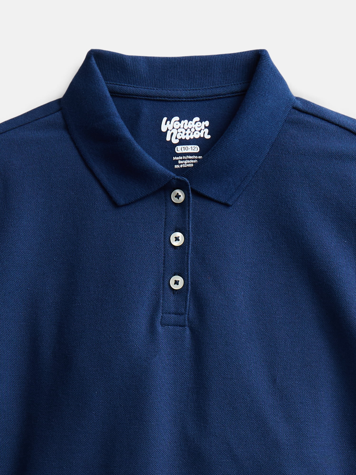 Wonder Nation Girls School Uniform Pique Polo Shirt with Short Sleeves, Size 4-18