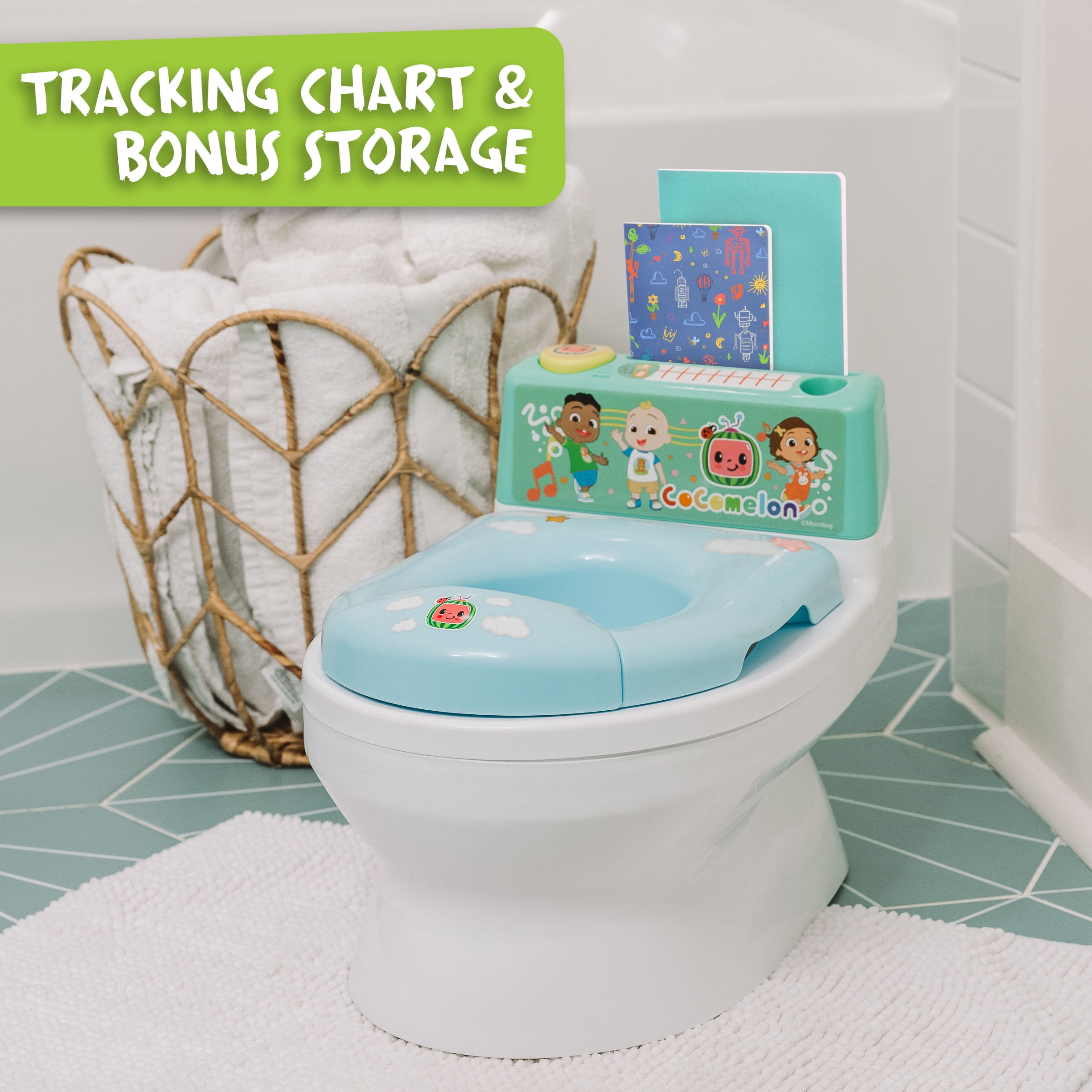 CoComelon Musical Transition Potty Trainer - Splash Guard, Storage, Unisex Children 12+ Months