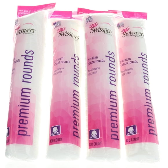 Cotton Rounds Swisppers Premium, 100% algodón, 100 unidades, paquete de 4