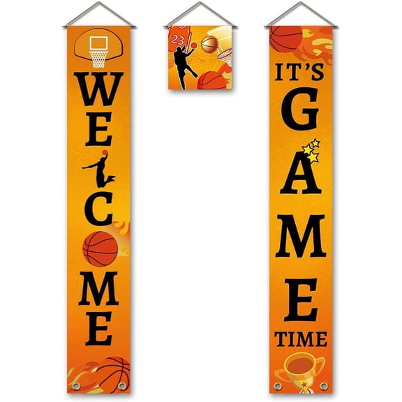 Welcome Porch Banner It's Game Time Hanging Porch Sign Basketball Sport Welcome Banner Door Signs for Basketball Party Backdrop Banner Birthday Decorations DIY