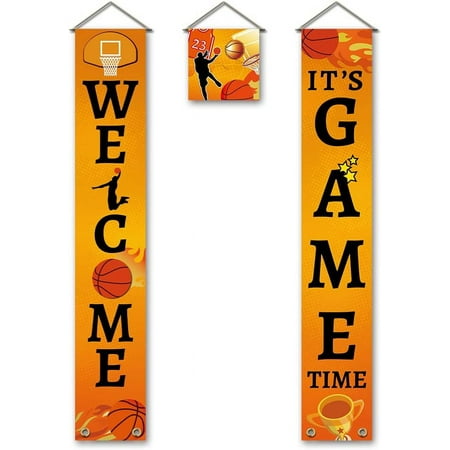 Welcome Porch Banner It s Game Time Hanging Porch Sign Basketball Sport Welcome Banner Door Signs for Basketball Party Backdrop Banner Birthday Decorations