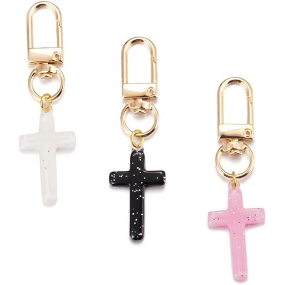 3PCS Glitter Cross Keychain Set - White, Pink, Black for Women’s Accessories