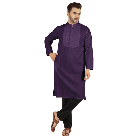 Atasi Indian Solid Kurta Pajama Set For MensMandarin Collar Casual Long-Wear Kurta