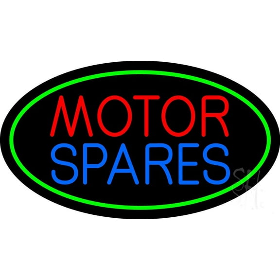 Red Motor Blue Spares 3 LED Neon Sign 13 x 24 - inches, Clear Edge Cut Acrylic Backing, with Dimmer - Bright and Premium built indoor LED Neon Sign for automotive store, and mall.