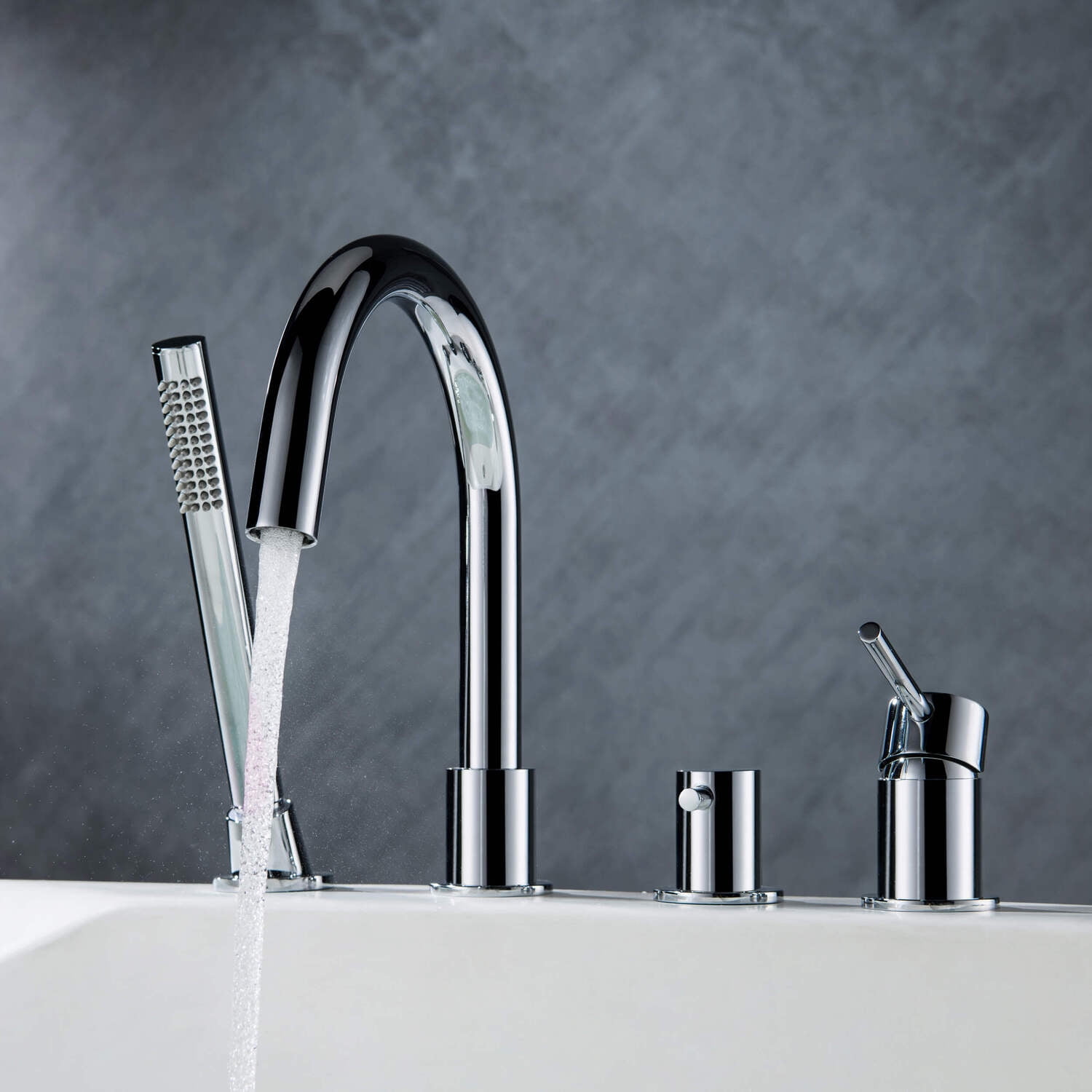 Kibi Circular Deck Mounted Bathtub Faucet with Hand Shower