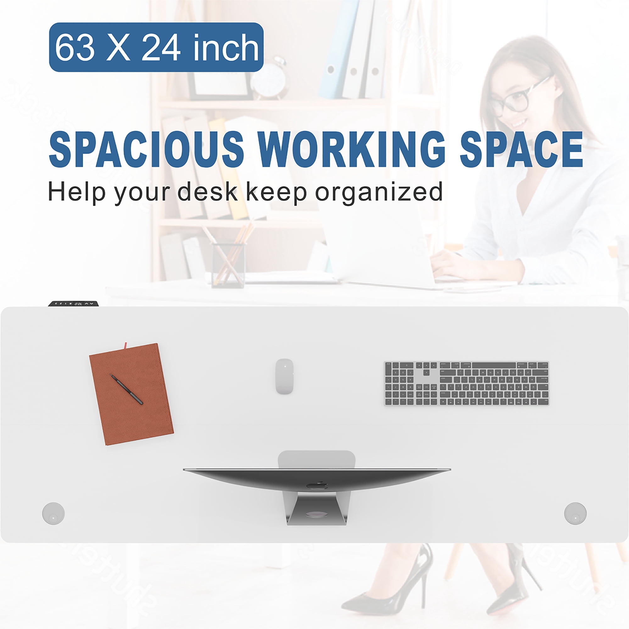 Sobaniilo 63" x 24" Home Office Electric Height Adjustable Standing Desk with Memory Control, White Frame + White Top
