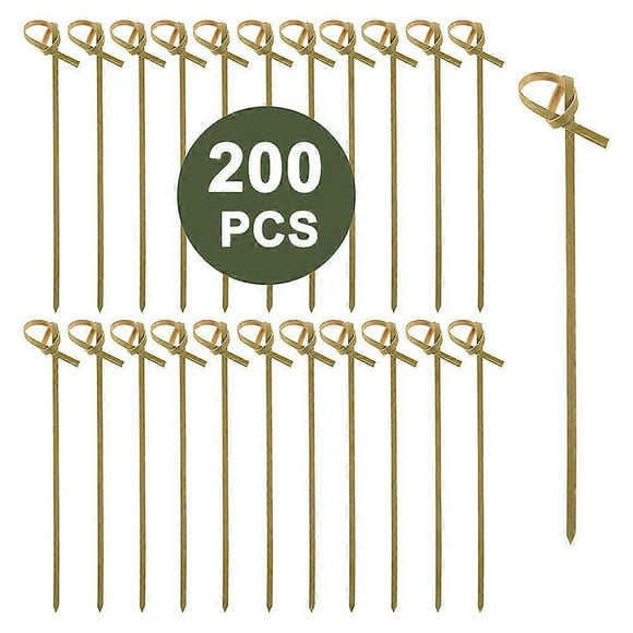 Bamboo Cocktail Picks Food Picks Tooth picks Cocktail Picks 200pcs Fancy for Drinks with Looped Knot Skewers for Party and Snacks