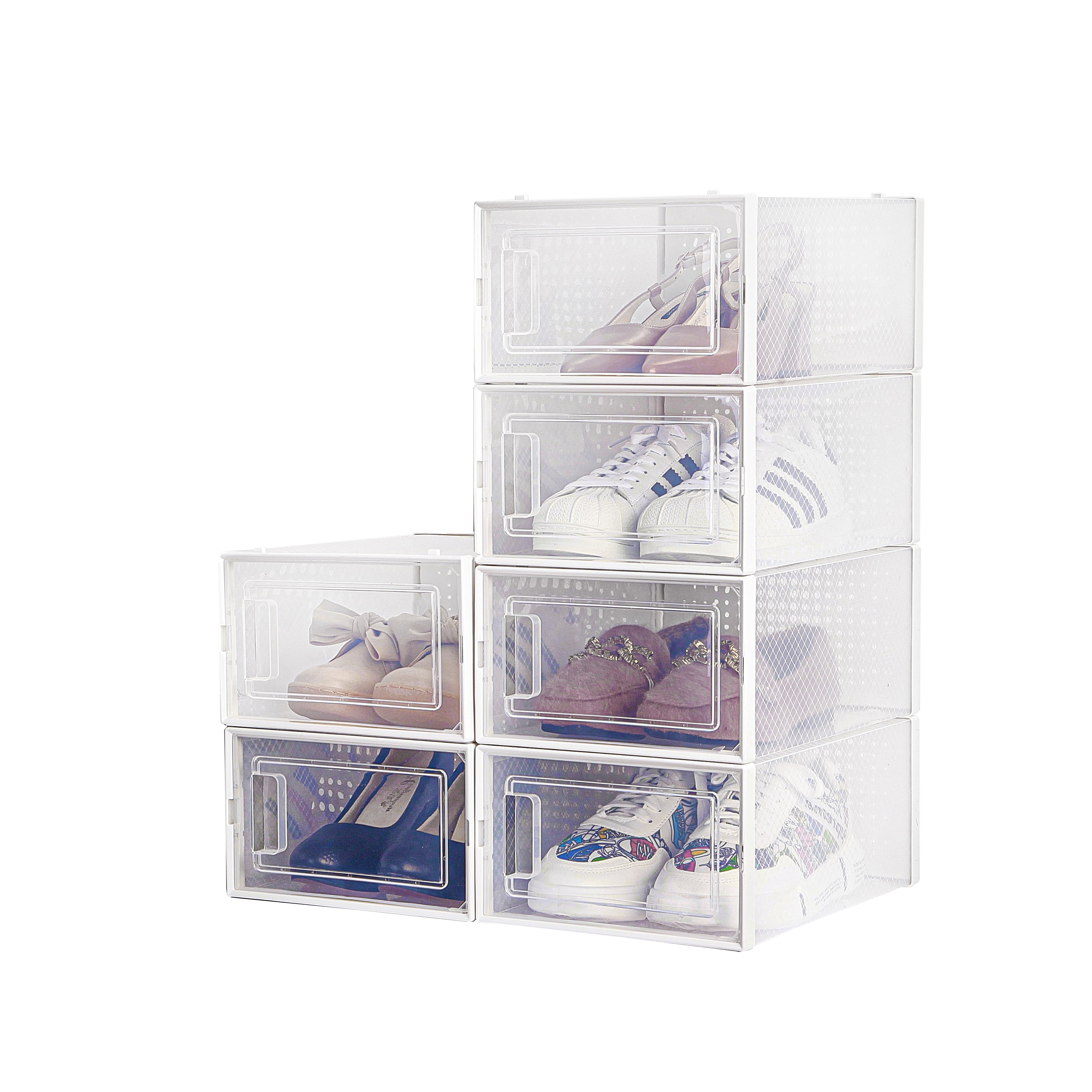 2 Shoe General Storage Boxes With Lid Clear Mens Ladies Stackable Whitefurze NEW 