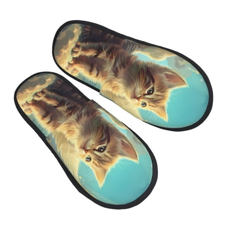 

KLL Sunshine Cloud Cute Cat Slippers for Women Men House Slip on Indoor Outdoor Bedroom Furry Fleece Lined Ladies Comfy Anti-Skid Rubber Hard Sole-Medium