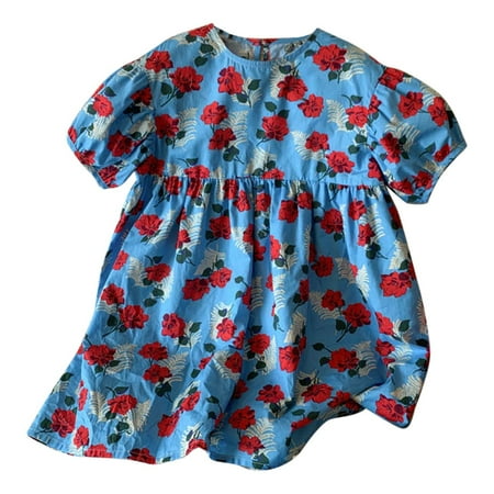 

Toddler Kids Girls Dresses Floral Printed Short Sleeve O-Neck Pure Cotton Princess Party Wedding Bridesmaid Sundress Wedding Soft Dress For Chlidren