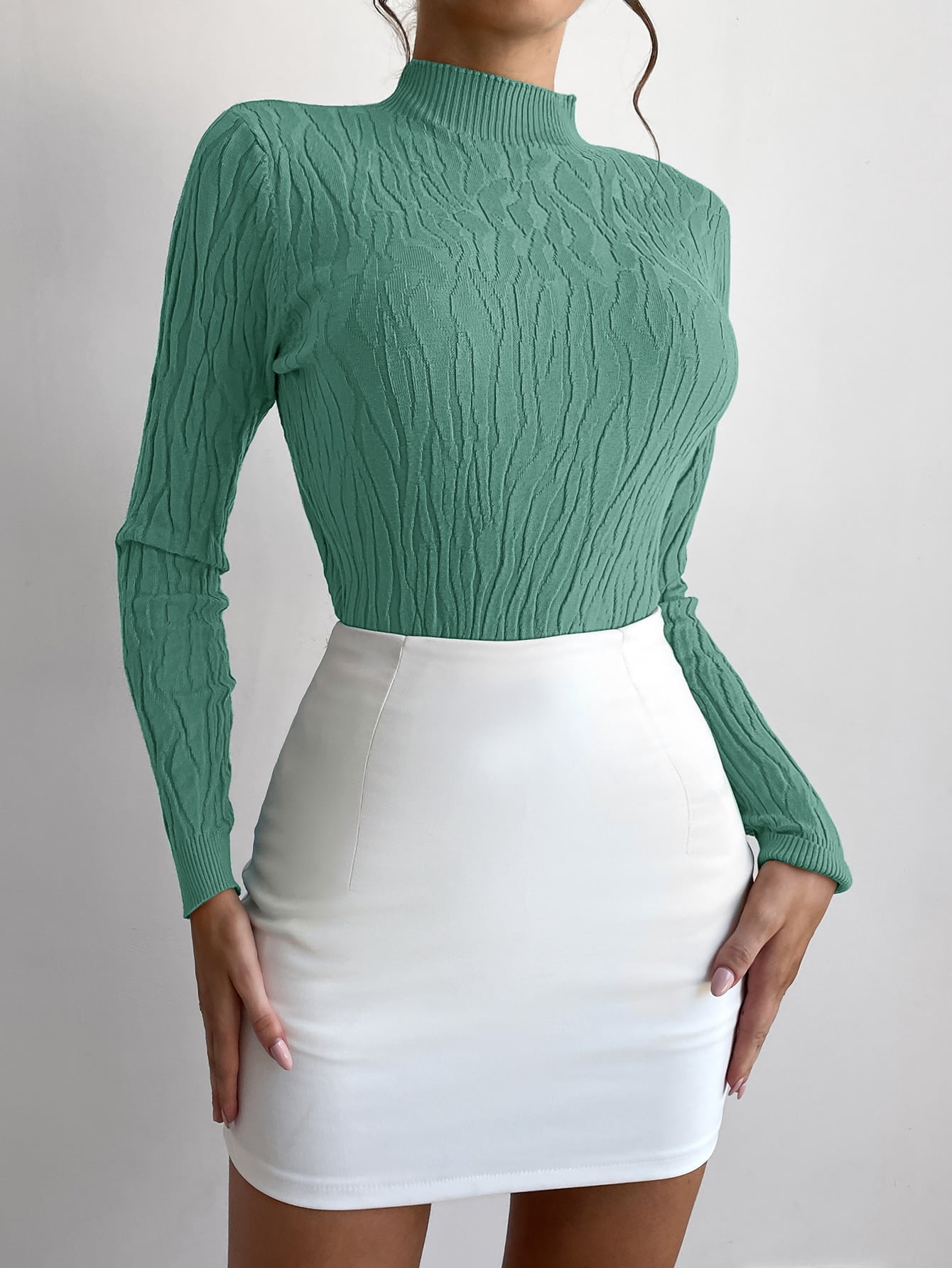 Olive Green Solid Mock Neck Sweater 