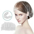 thumbnail image 3 of Paquete de 100 gorros de baño desechables de plástico, gorro para teñir el cabello con aceite, gorro para ducha con tiras para champú, 3 of 5