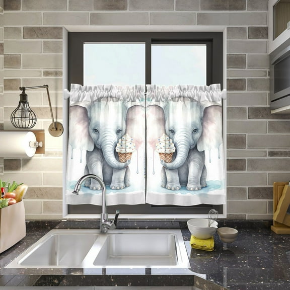Elephant Ice Cream Kitchen Curtains Half Tier Curtain 2 Rod Pockets Bathroom Bedroom Cupborad Living Room 27"x24"