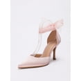 thumbnail image 3 of On feet & in love Women's Satin Pointed Toe Slingback Heels - Stiletto Dress Pumps with Sheer Ribbon Bow Detail,Pink, 3 of 7
