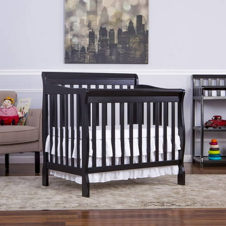 Dream On Me Aden 4-in-1 Fixed-Side Convertible Mini Crib, Black