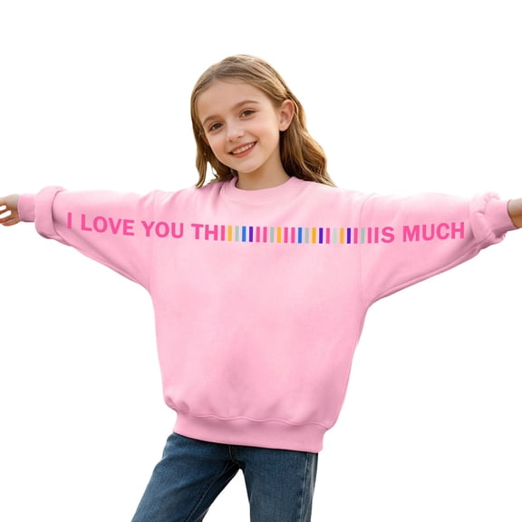 Toddler Girls' Long Sleeve Pullover Crewneck Sweatshirt Letter Print Hoodless Sweatshirt Fall Fashion Clothing Size 4-5T , Pink