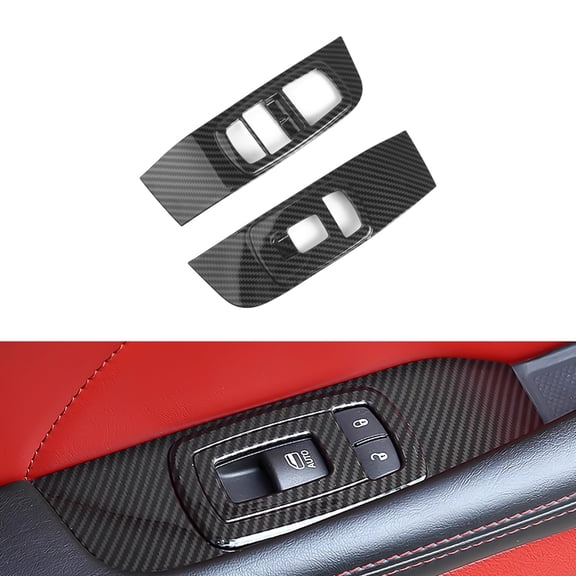 Xotic Tech Car Interior Window Lift Button Switch Cover Trim Accessories Decoration, Carbon Fiber Pattern, Compatible with Dodge Challenger 2015-2023