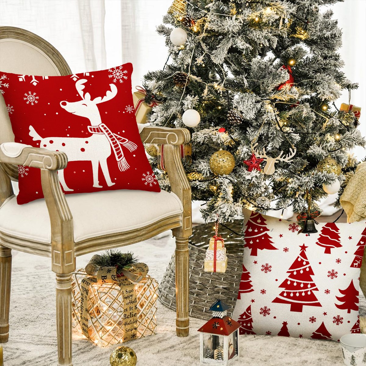 Sanmadrola Christmas Throw Pillow Covers Set of 4, Red photo 6