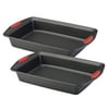 Rachael Ray Yum-o! 9-Inch by 13-Inch Nonstick Oven Lovin' Lasagna and Cake Pans, Set of 2, Gray with Red Handles