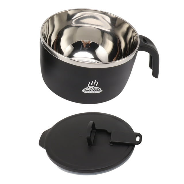 Ramen Bowl, 900ml Double Wall Stainless Steel Rapid Noodle Cooker With Drains, Lid And Handle, Mobile Phone Holder, Ramen Soup Bowl For Noddles, Office College Dorm Room Cooking