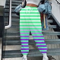 thumbnail image 1 of Puntoco Moda Casual Para Mujer Bolsillos Estampados A Rayas Cintura Elástica Con Cordón Leggings Pantalones De Chándal Pantalones Verde S, 1 of 5