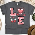 thumbnail image 1 of Nurse Love T-Shirt with Stethoscope and Syringe Graphic, Dark Heather, Size S, 1 of 6