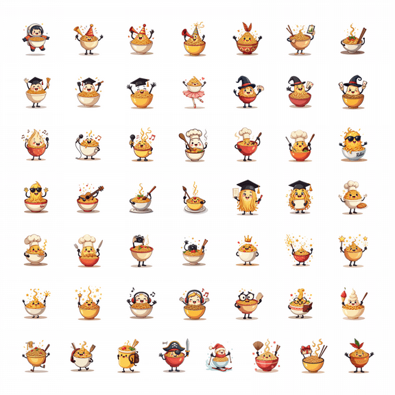 LUUFILx 50pcs Cute Graduation Noodle Bowl Character Food Stationery Sticker Set Kids Gift Water Bottle Laptop